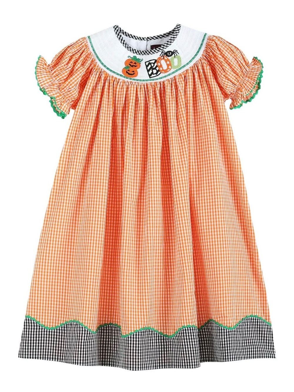 Lil Cactus Halloween "BOO" Smocked Gingham Dress - Size 4T